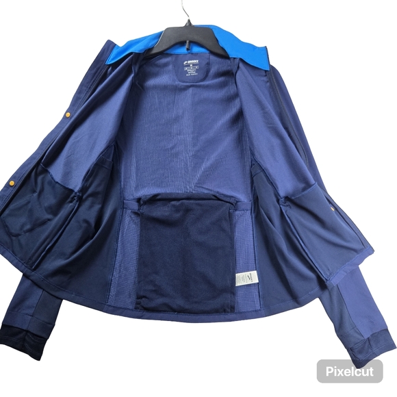 Brooks Fusion Hybrid Jacket Navy Blue Bolt Packable Built-In Mesh Backpack - Picture 11 of 16